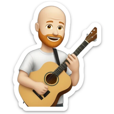 white bald guy with ginger beard playing acoustic guitar w sticker