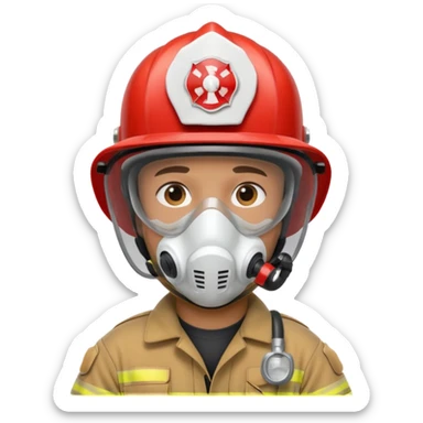 Firefighter with white respiratory protection white color helmet sticker