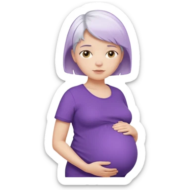 pregnant women with purple shirt, short white hair, head, neck and upper abdomen sticker