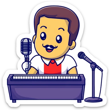 Freddie Mercury at piano with microphone sticker