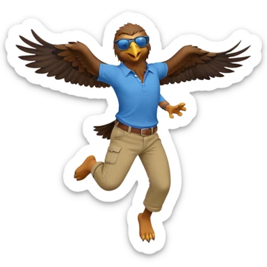 friendly anthropomorphised male eagle in a shirt and pants jumping wearing sunglasses sticker