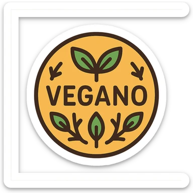 the word VEGANO in a circular badge design, with plant motifs and earthy tones, ideal for a vegan product label sticker