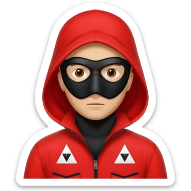 Illustrate a guard in red jumpsuit with black mask featuring a white triangle symbol. sticker