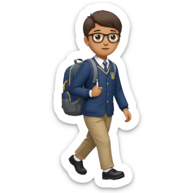 Boy with glasses walking to  in  uniform and backpack, full body sticker