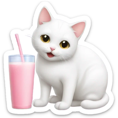 white cat drinking strawberry milk sticker