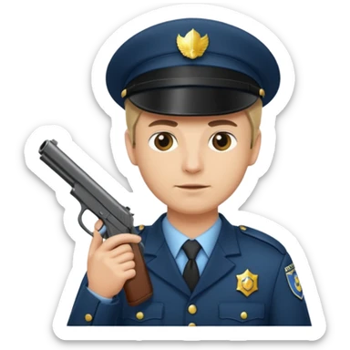 Officer with peaked cap + gun sticker