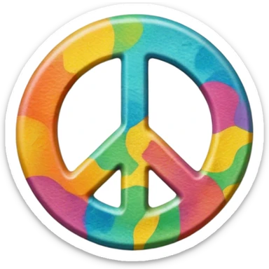 A round hippie colored button with a peace sign in the center sticker