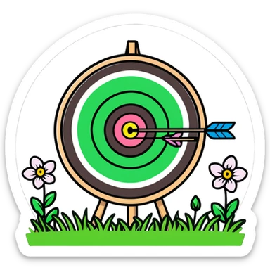 Archery target with green grass and spring flowers sticker