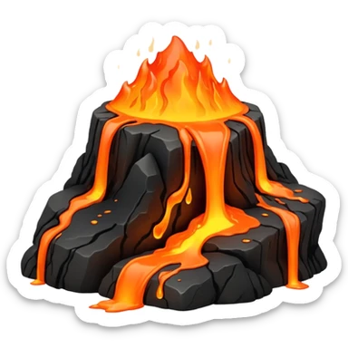 A lava flow spilling slowly over blackened rocks. sticker
