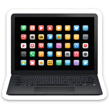 A simple black laptop displaying app icons in grid, no key labels sticker