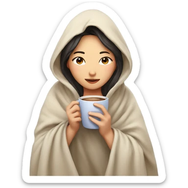girl inside a blanket sipping coffee eyes closed asian sticker