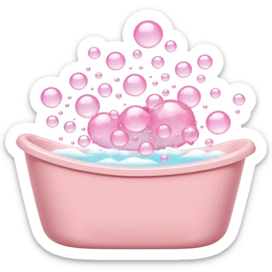 A light pink bathtub filled with light pink bubbles, overflowing with foam. Bubbles are rising upward above it. sticker