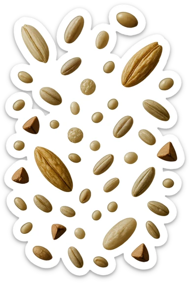 Avena, orzo, farro, segale, quinoa, grano saraceno FLUTTUANO IN ARIA, IPERREALISTICO 4K sticker