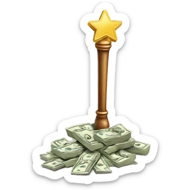 a magician's wand pointing to a pile of money sticker