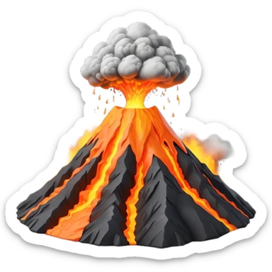 3D render of Volcano, miniature weather phenomenon, volumetric particle effects, mountain with orange lava and black ash smoke, elemental energy, emoji style, isolated on white background --v 6.0. sticker