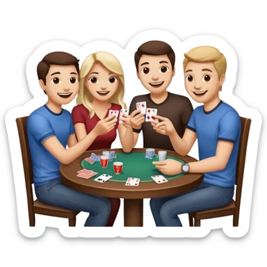 friends gathered around a table, taking shots and playing cards sticker