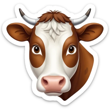 cinematic-noble-brown-and-white-cow-portrait-emoji,-poised-and-regal,-with-a-large,-sturdy-build-and-a-beautifully-patterned-hide-of-rich-brown-accented-by-crisp-white-patches,-deep-set-soulful-brown-eyes,-simplified-yet-sharp-and-sophisticated sticker