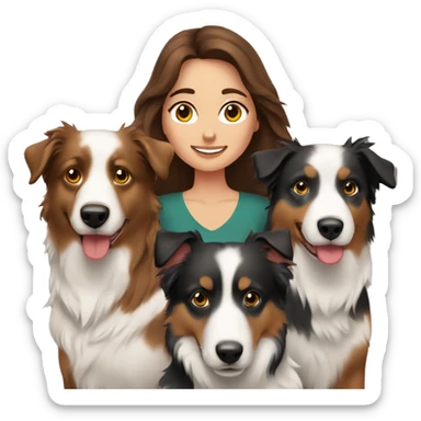 Brunette haired woman surrounded by Australian shepherds sticker