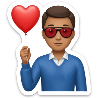 man with sun glasses holding red heart balloon sticker