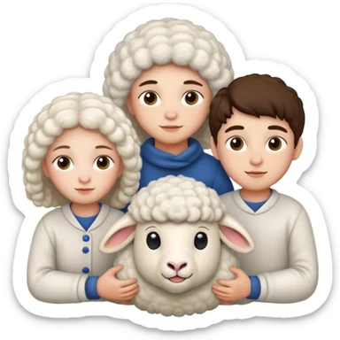 3 girls white and 2 boys withe and a sheep sticker