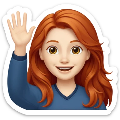 Excited long haired redhead waving sticker