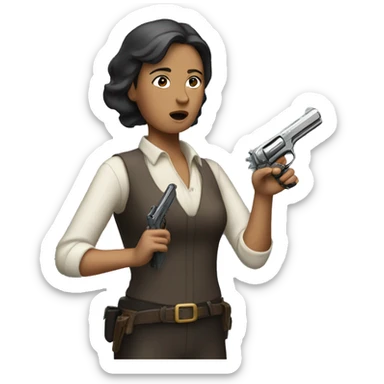 Lady aiming silenced pistol sticker