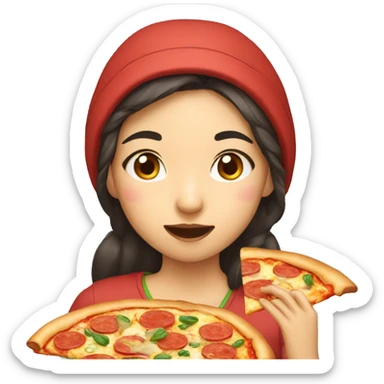 asian girl eating pizza sticker
