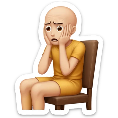 Scared human sit on a chair, head in the hands, scared sticker