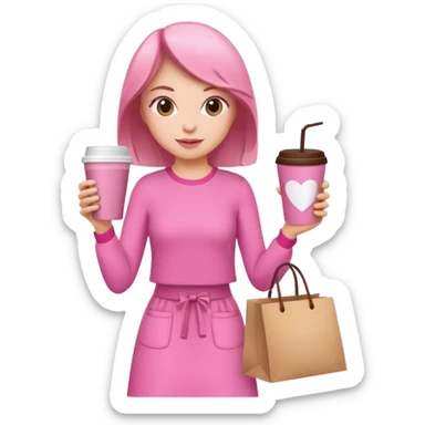 Girl with pink outfit and in hands shopping bags and coffee drink  sticker