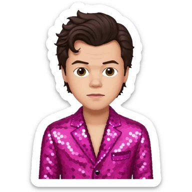Harry Styles from One Direction with light skin, dark brown hair, dark pink sequin outfit sticker