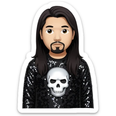 Chi Cheng from Deftones with long dark brown hair, light skin, black sequin outfit sticker