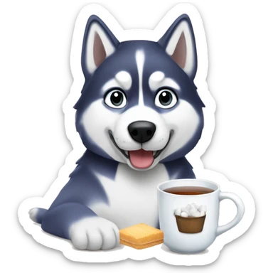 Husky drinking hot tea with marshmallows in it sticker