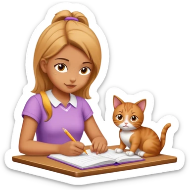 Girl Cat doing homework sticker