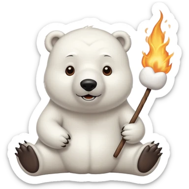 polar bear by a campfire roasting a marshmallow on a stick sticker