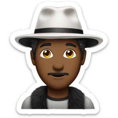 man with read shirt with a white bristle and black fur hat sticker