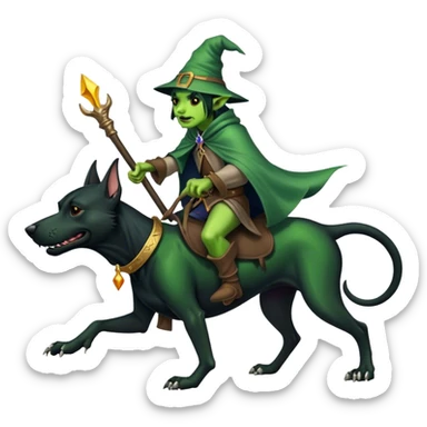 A goblin wizard riding a black hound dog  sticker