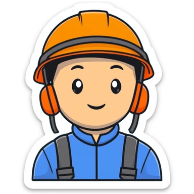Asian man wearing bright orange safety helmet sticker