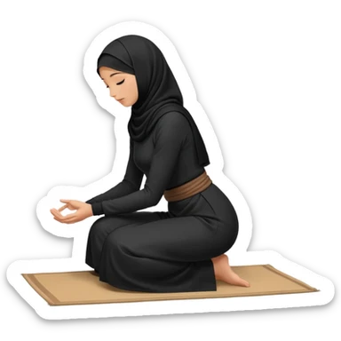 Woman Kneeling for Islamic prayer side view face touching the floor sticker