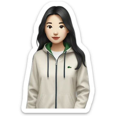Lacoste bag asian girl with long hair with black lacoste windbreaker sticker