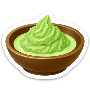 Ground wasabi paste in a small dish, green wasabi condiment sticker