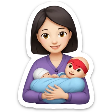 A Chinese mother with a newborn. sticker