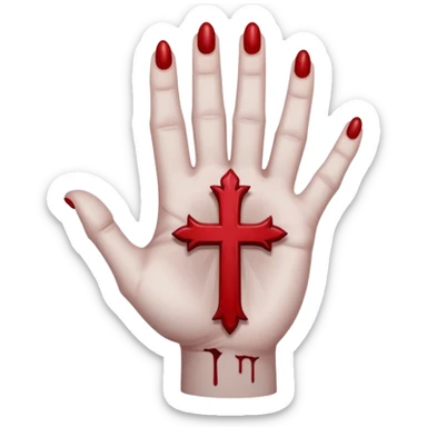 bloody grey hand with upside down satanic cross on the palm  sticker