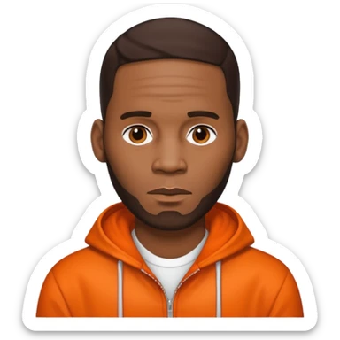 R. Kelly with dark brown hair, orange outfit sticker