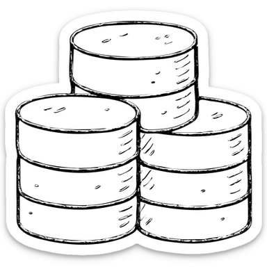 minimalist hand-drawn outlined hoard of database cylinders with worn distressed effect sticker