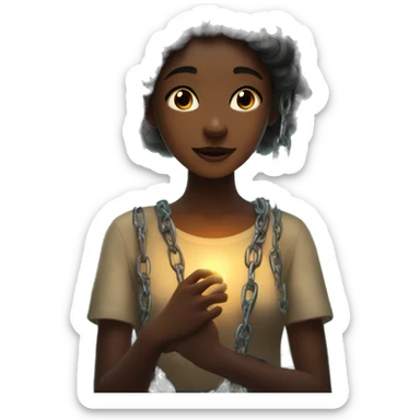 A girl letting go of chains and feeling relief, chains glowing and she is surriounded by forest and butterflies sticker