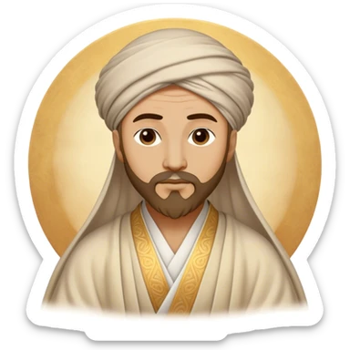 Cinematic Realistic Rumi Portrait Emoji, depicted as a mystical poet with soulful eyes and flowing traditional robes, rendered with delicate textures and ethereal soft lighting that captures his transcendent spiritual wisdom. sticker