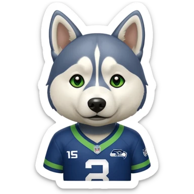 White tan husky with Seattle Seahawks gear sticker