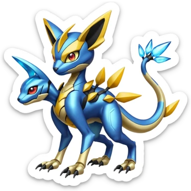 Modern Futuristic Cyber-Meloetta-Greymon-Greninja-Zeraora-Pokémon-Digimon-Fakémon-fusion-hybrid-creature sticker