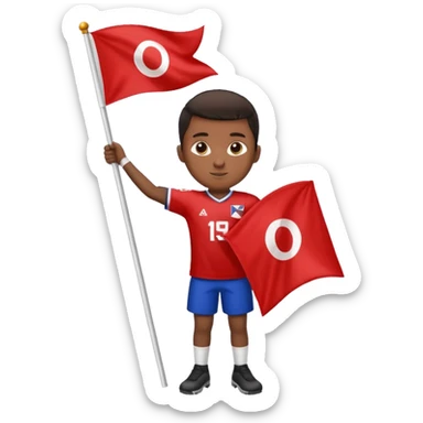 A black boy holding a big team flag, waving it proudly with a determined expression full body sticker