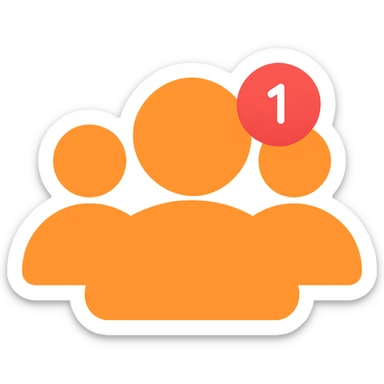 Remove the borders and add a small social detail like a notification icon or social symbol to the follower silhouette, keeping the orange color #fe6601 and transparent background. sticker